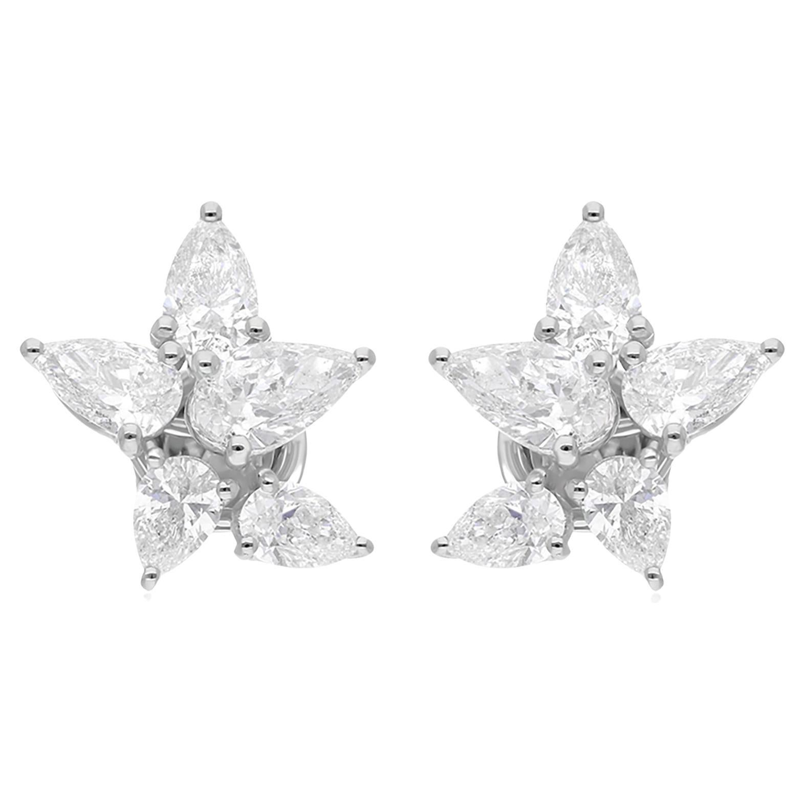 3.21 Ct. SI Clarity HI Color Pear Diamond Stud Earrings 18 Karat White Gold For Sale