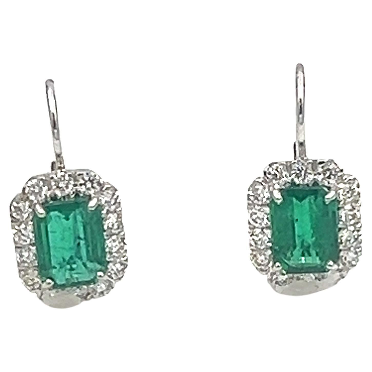 4.27 ct Zambian Emerald & Diamond Earrings  For Sale