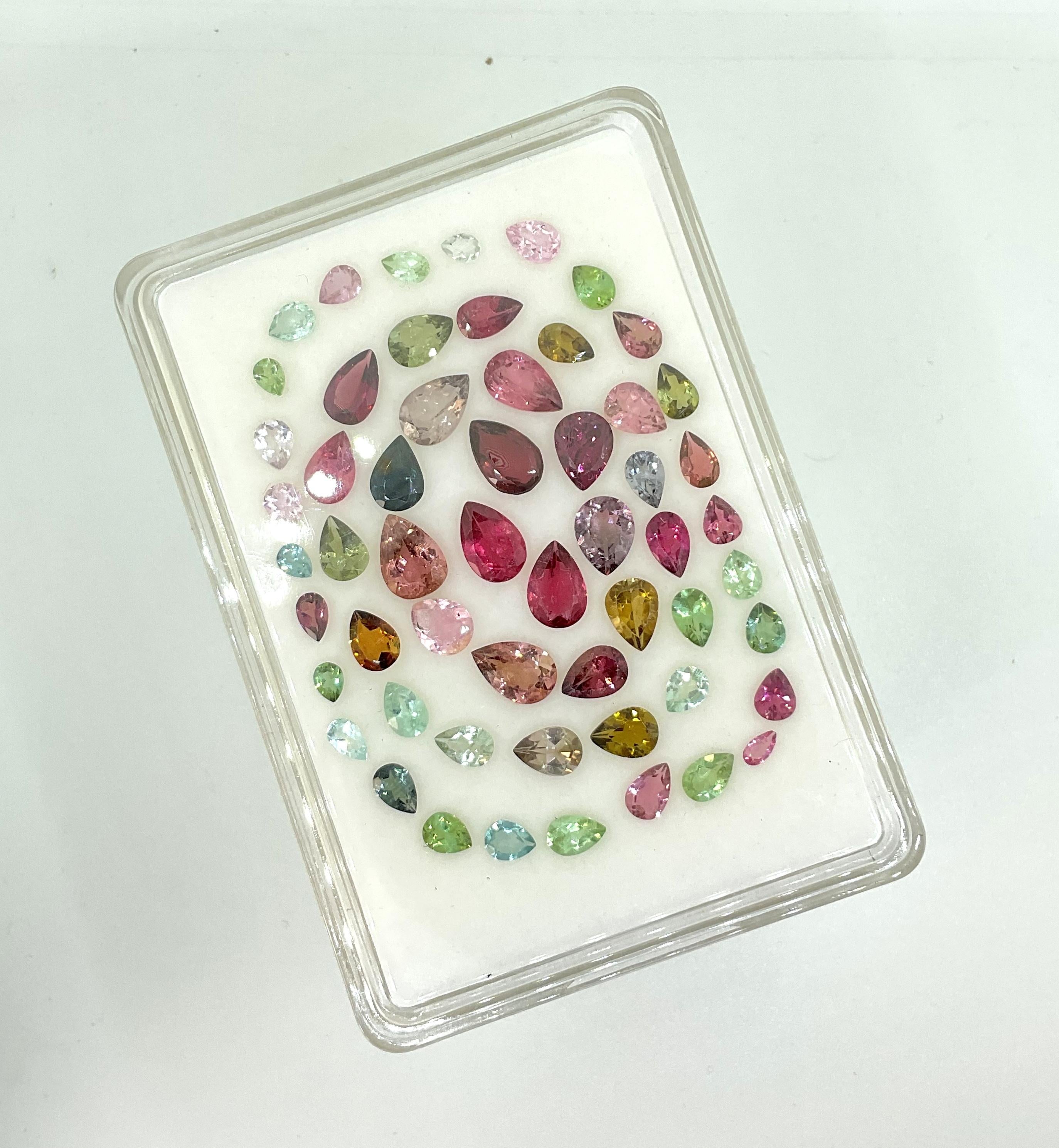 Women's or Men's 32.10 Carats Multiple Colors Tourmaline Pear Cut Stone Natural Fine Gemstones For Sale