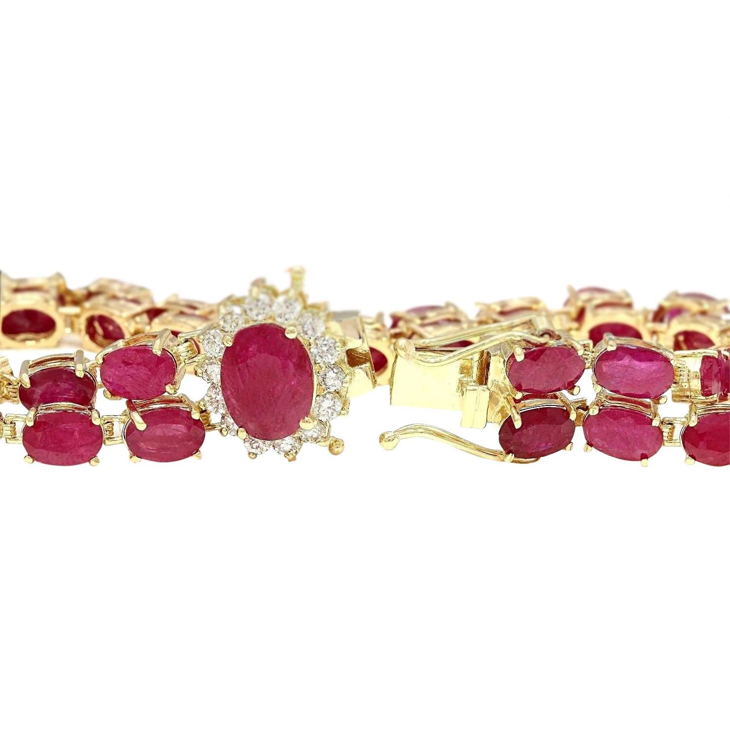 Oval Cut Ruby Diamond Bracelet In 14 Karat Solid Yellow Gold For Sale