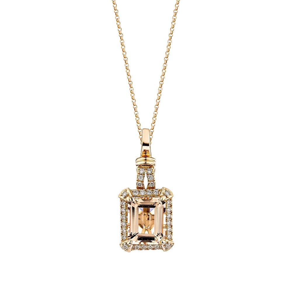 Taille octogone Pendentif Morganite de 3,217 carats en or rose 18 carats avec diamant blanc. en vente