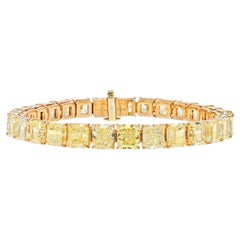 32 Carats 18K Gold Fancy Yellow Radiant Cut Diamond Tennis Bracelet