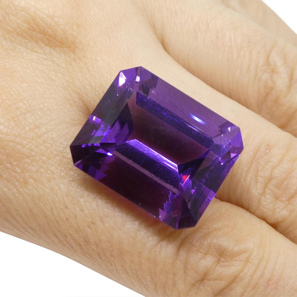 Description:

Gem Type: Amethyst
Number of Stones: 1
Weight: 32.19 cts
Measurements: 21.32 x 17.58 x 12.84 mm
Shape: Emerald Cut
Cutting Style:
Cutting Style Crown: Step Cut
Cutting Style Pavilion: Step Cut
Transparency: Transparent
Clarity: Very