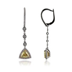 3.21ct Fancy Light Yellow Triangular Brilliant Diamond Dangle Earrings