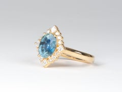 3.21ct Heirloom Sapphire with Diamond Halo 14K Gold Engagement Ring R6779