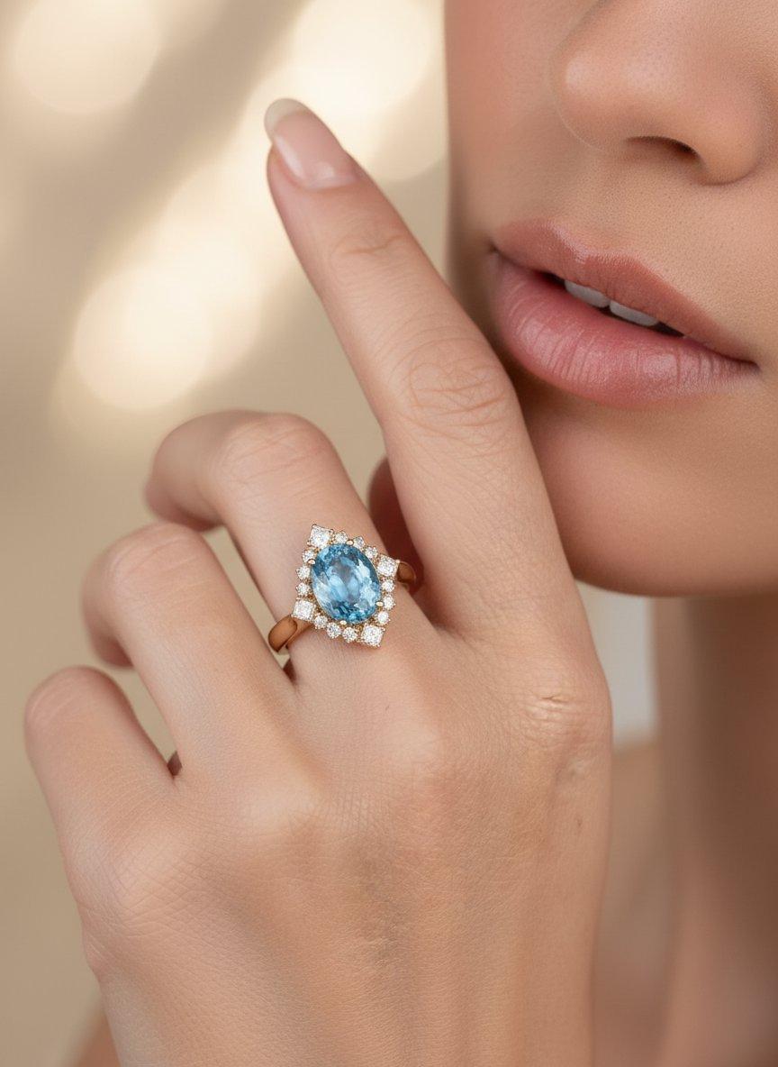 3.21ct Heirloom Sapphire with Diamond Halo 14K Gold Engagement Ring R6779 en vente 1