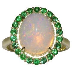 3.21ct Opal, Emerald Cocktail Statement or Engagement Ring set in 14k Yellow Gol