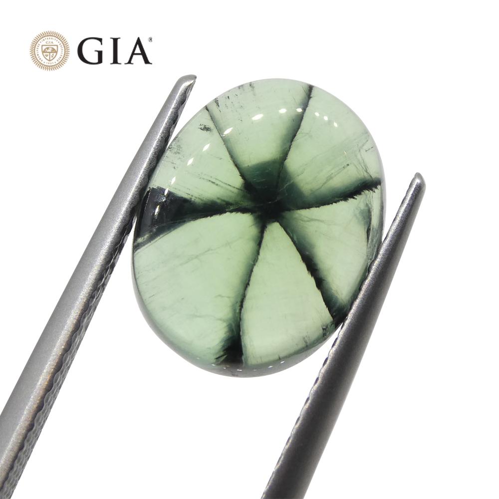 This is a stunning GIA Certified Trapiche Emerald

 

The GIA report reads as follows:

GIA Report Number: 5221341982
Shape: Oval
Cutting Style: Cabochon
Cutting Style: Crown:
Cutting Style: Pavilion:
Transparency: Transparent to