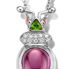 3.21ct Royal Purple Garnet and Tsavorite 18K Gold Diamond Pendant Necklace
