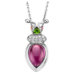 Collier pendentif en or 18 carats avec diamants et grenat violet royal de 3,21 carats et tsavorite