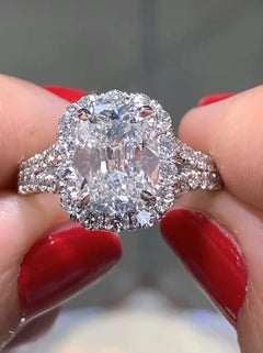3.21ct T.W. Cushion Cut Split Shank Halo Henri Daussi Engagement Ring