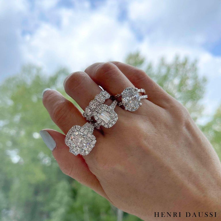 Henri Daussi Elongated Cushion Cut Cushion Cut Split Shank Halo