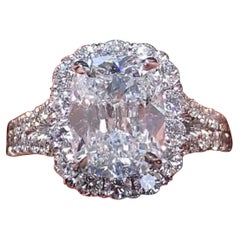 3,21ct T.W. Anello di fidanzamento Halo Henri Daussi con taglio a cuscino e gambo spaccato