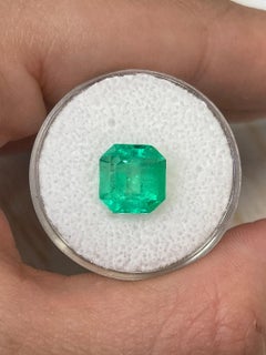 3.21ct Yellowish Green Colombian Emerald 9x9mm Asscher Cut Genuine May
