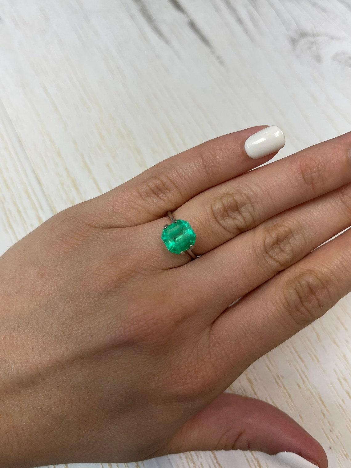 3.21ct Yellowish Green Colombian Emerald 9x9mm Asscher Cut Genuine May For Sale 3