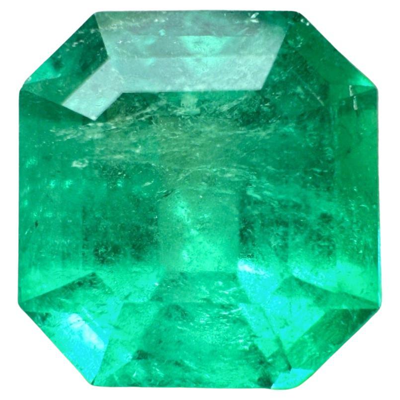 Émeraude colombienne verte jauneâtre de 3,21 carats, taille Asscher 9 x 9 mm, véritable mai