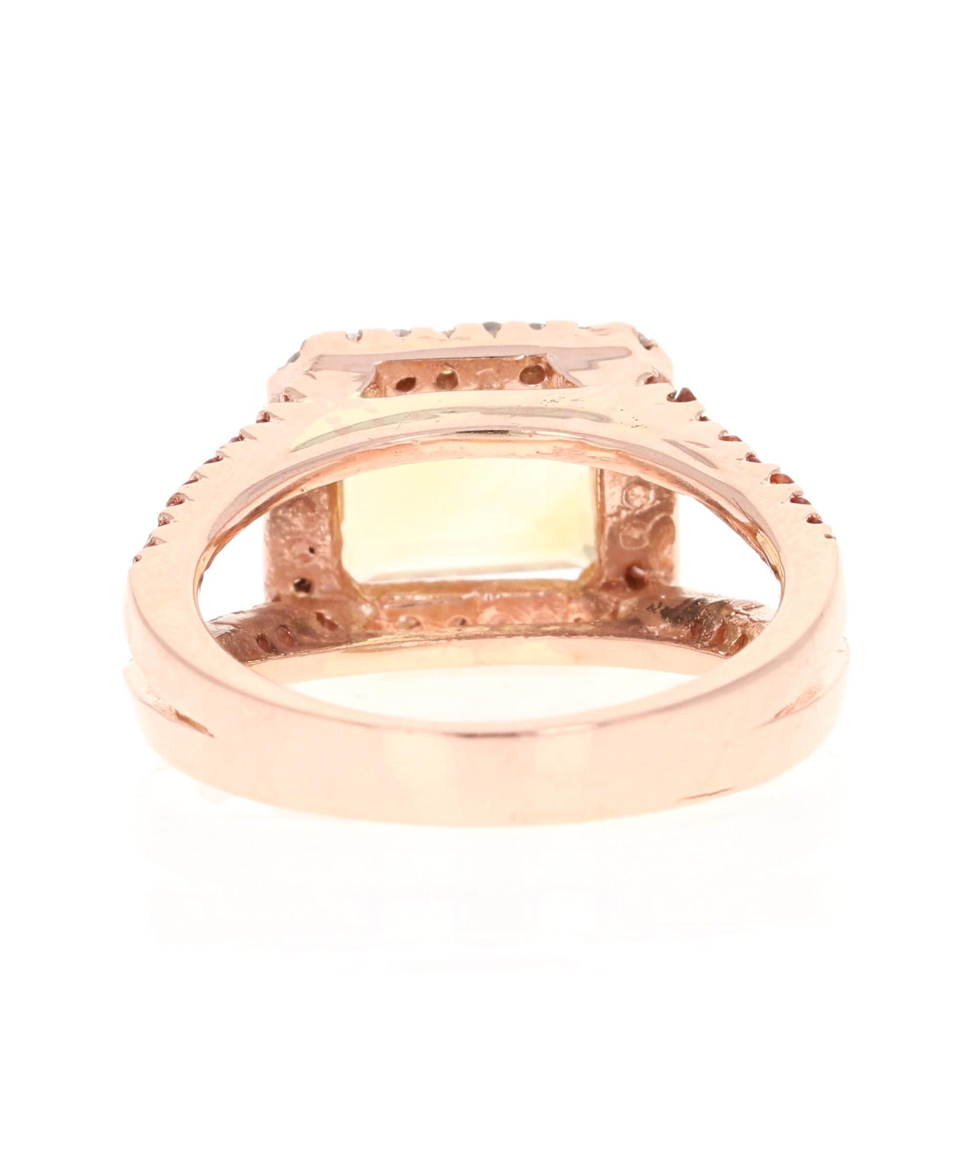 Emerald Cut 3.22 Carat Citrine Sapphire and Diamond Rose Gold Engagement Ring For Sale