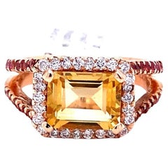 3.22 Carat Citrine Sapphire and Diamond Rose Gold Engagement Ring