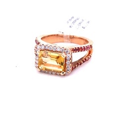 3.22 Carat Citrine Sapphire and Diamond Rose Gold Engagement Ring