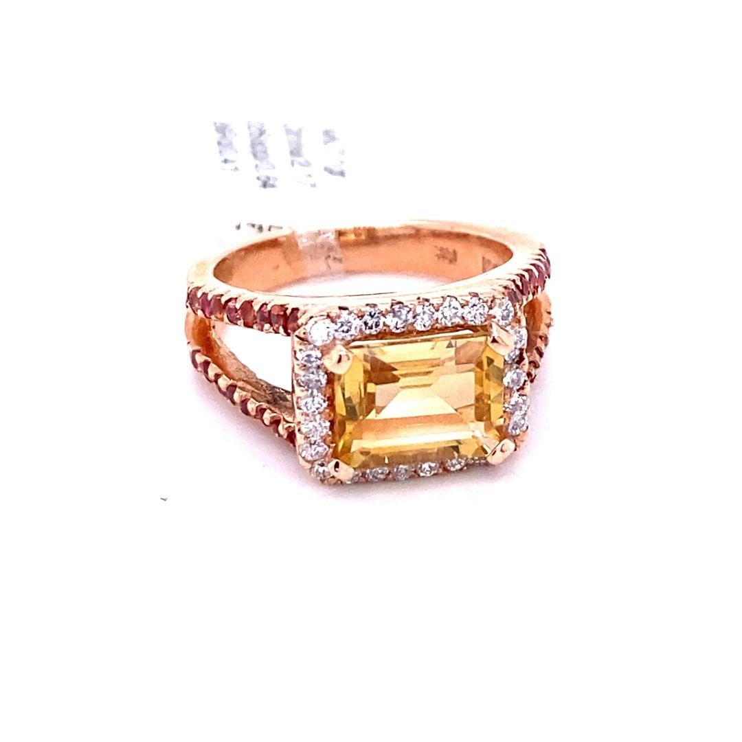 Anillo de compromiso de oro rosa con zafiro citrino y diamantes de 3,22 quilates Contemporáneo en venta