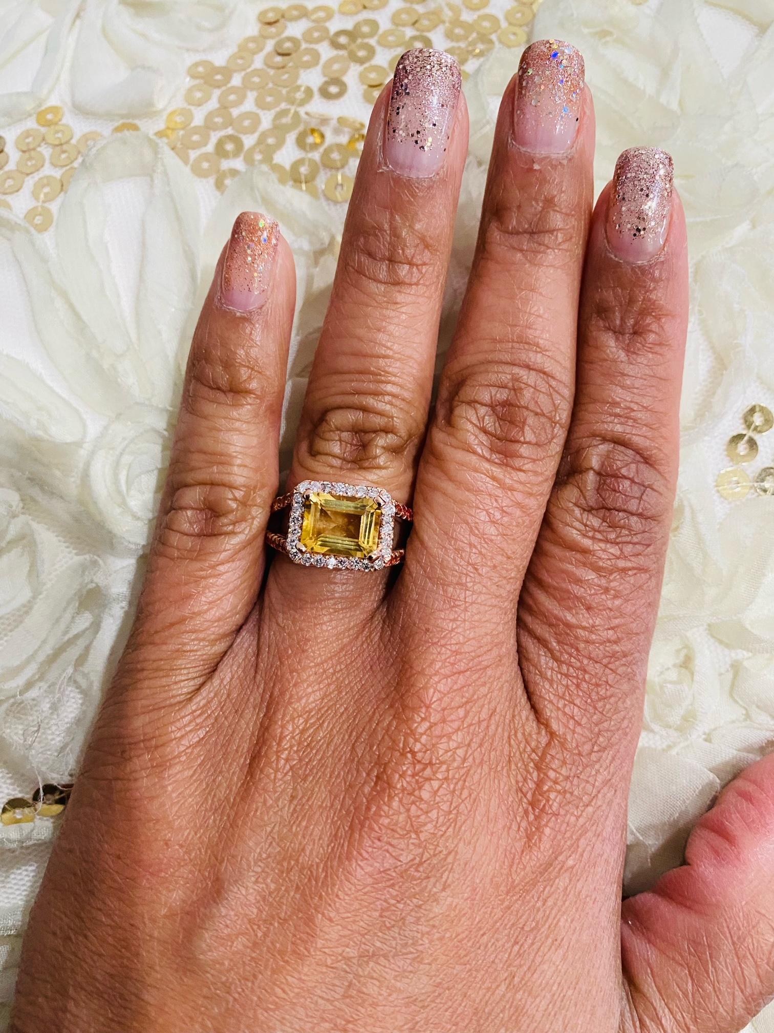 Anillo de compromiso de oro rosa con zafiro citrino y diamantes de 3,22 quilates en Nuevo estado para la venta en Los Angeles, CA
