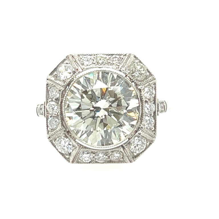 Women's or Men's 3.22 Carat Diamond Art Deco Style Ring For Sale