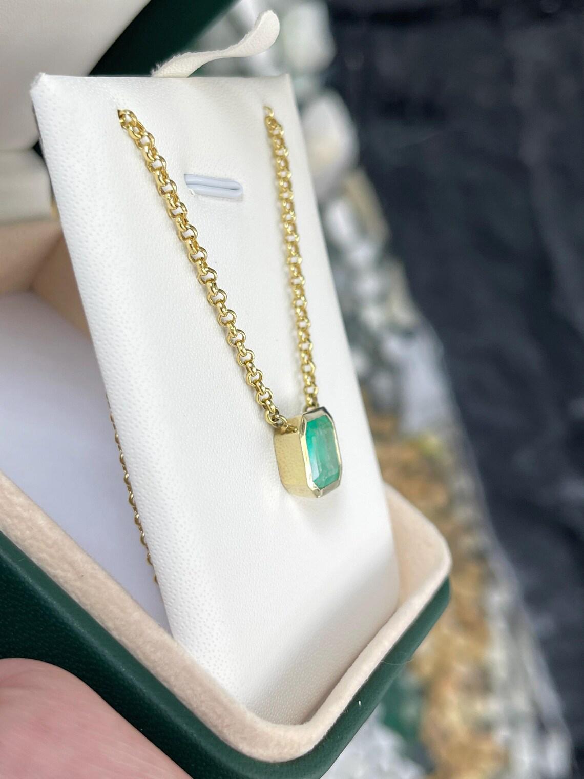 3,22 Karat Erde abgebaut kolumbianischen Smaragd Lünette Set Aussage Halskette (Asscher-Schliff)