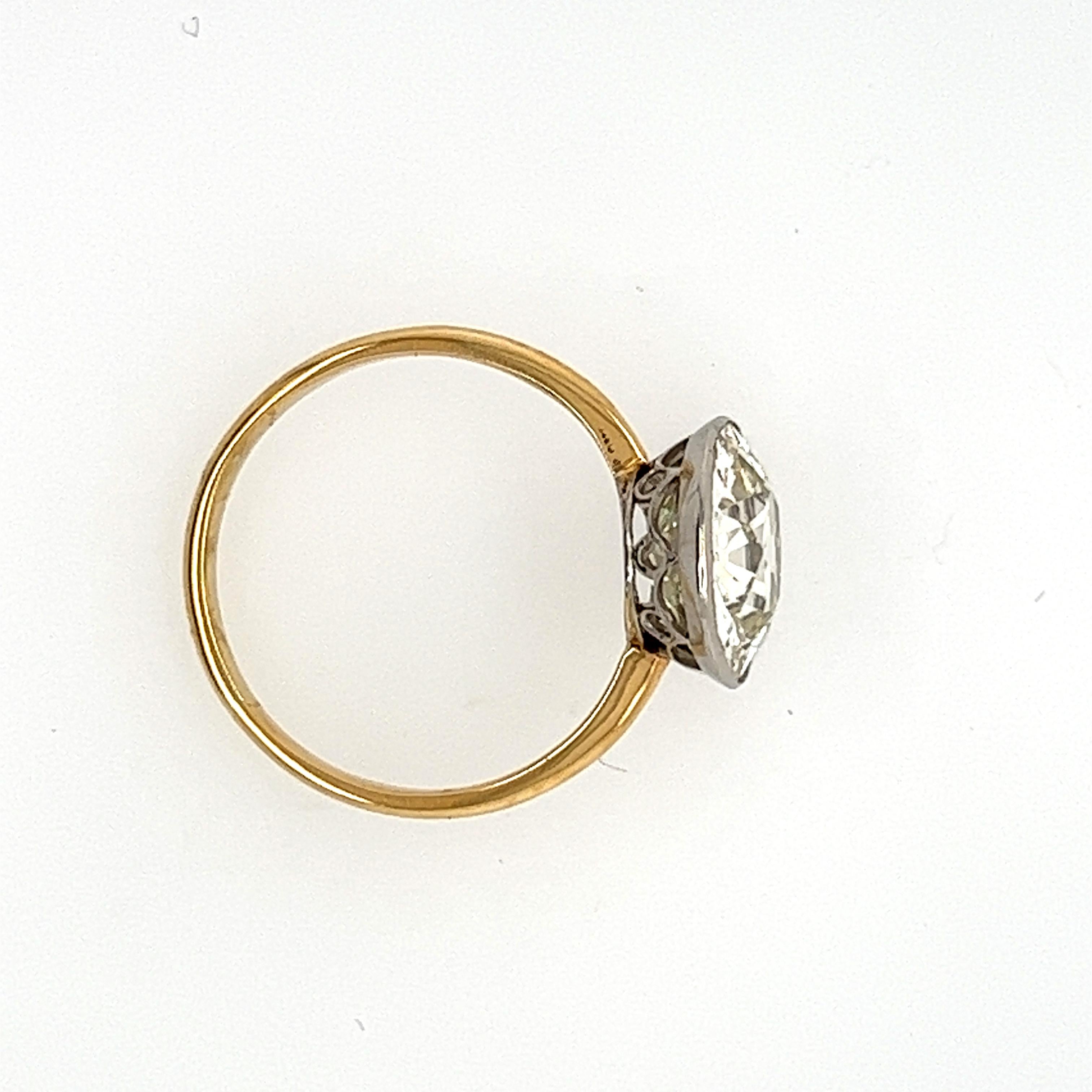 Art Deco 3.22 Carat European Cut Diamond Solitaire Ring