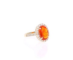3.22 Carat Fire Opal Diamond Cocktail Yellow Gold Ring