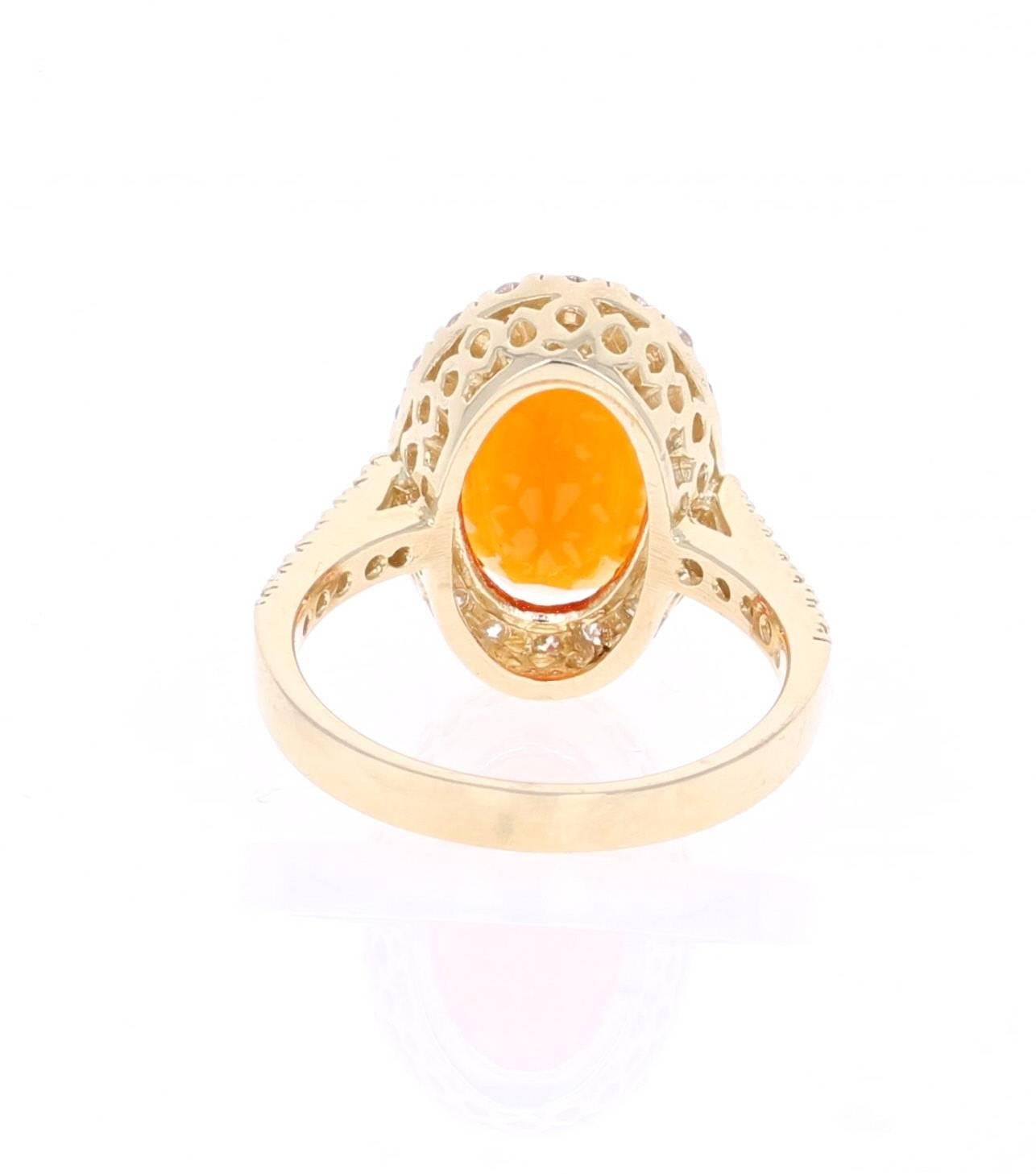 Oval Cut 3.22 Carat Fire Opal Diamond Cocktail Yellow Gold Ring