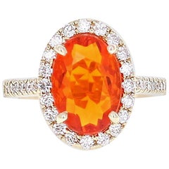 3.22 Carat Fire Opal Diamond Cocktail Yellow Gold Ring