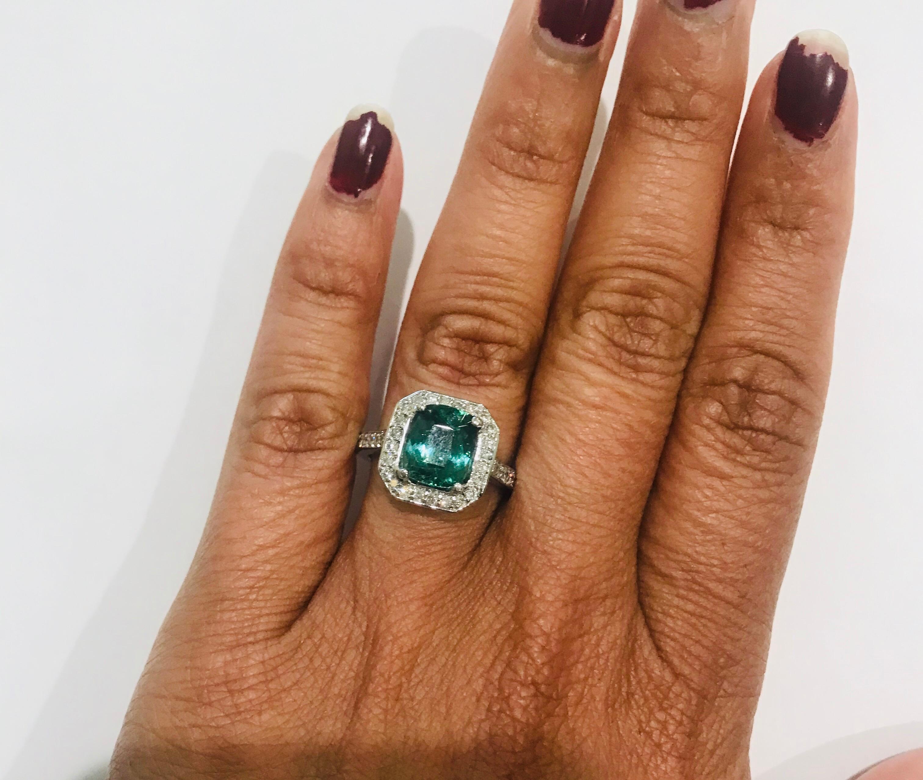 3.22 Carat Green Tourmaline Diamond 14 Karat White Gold Engagement Ring 1