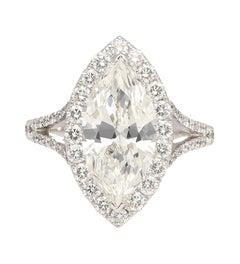 3.22 Carat Marquise Cut G VS1 GIA Certified Diamond Halo Pave 18K Ring