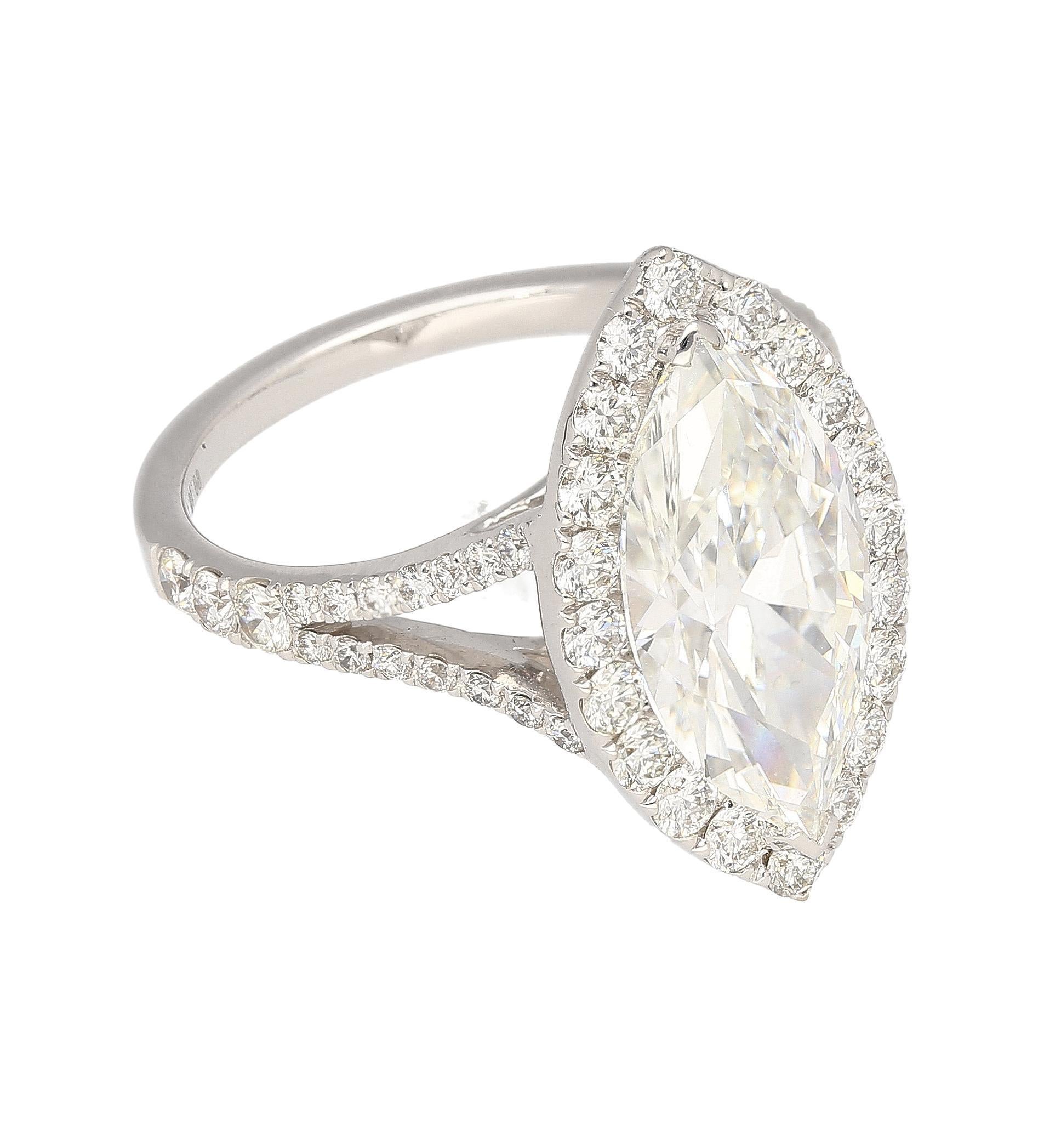 3.22 Carat Marquise Cut G VS1 GIA Certified Diamond Halo Pave 18K Ring In Good Condition For Sale In Miami, FL