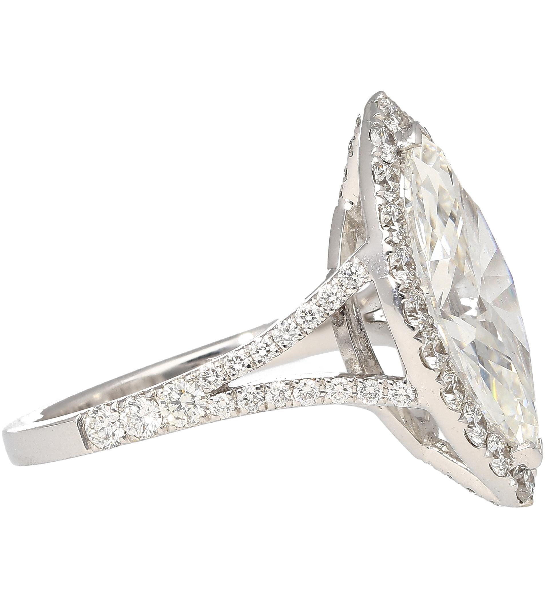 3.22 Carat Marquise Cut G VS1 GIA Certified Diamond Halo Pave 18K Ring For Sale 4