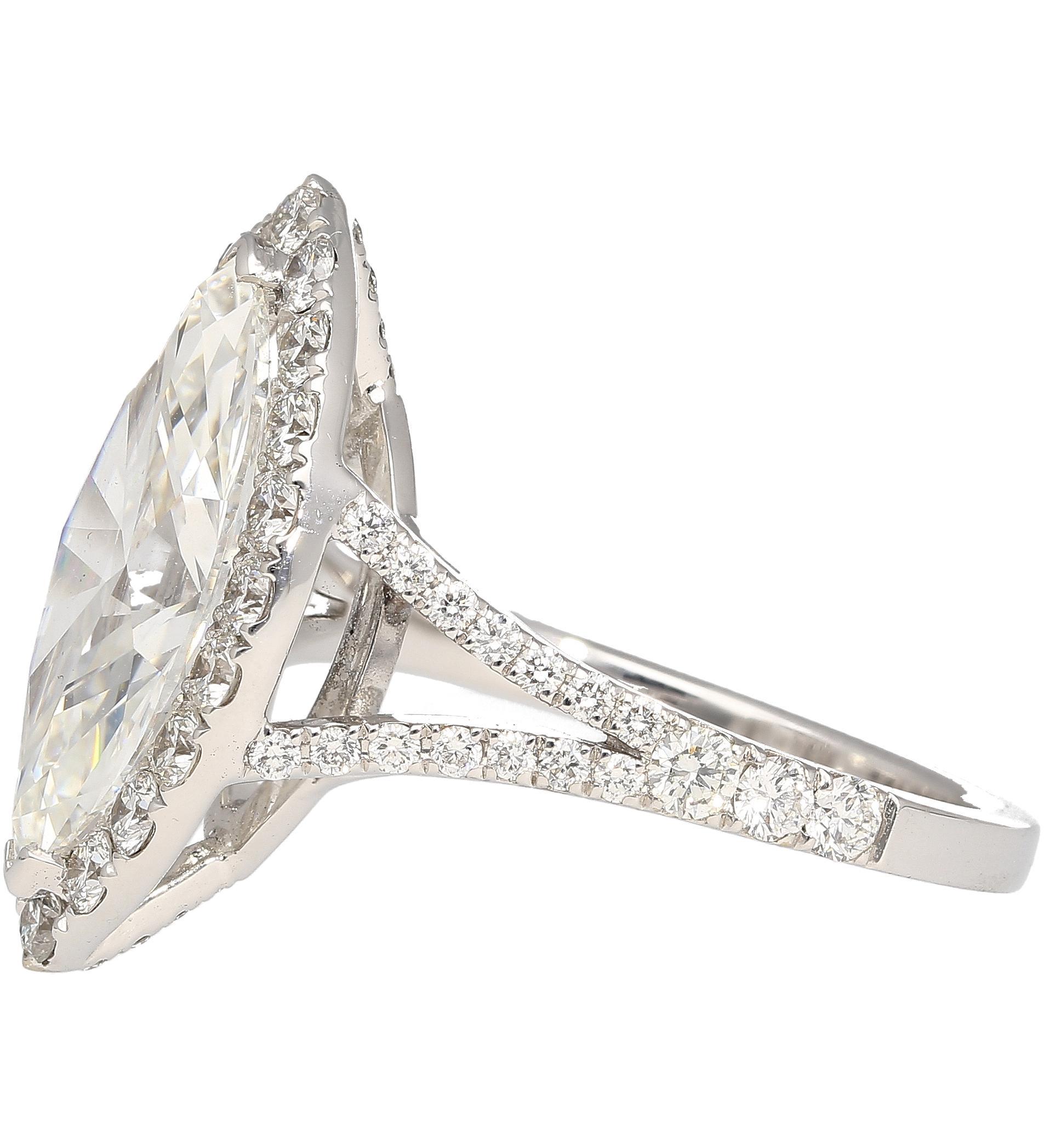 3.22 Carat Marquise Cut G VS1 GIA Certified Diamond Halo Pave 18K Ring For Sale 5