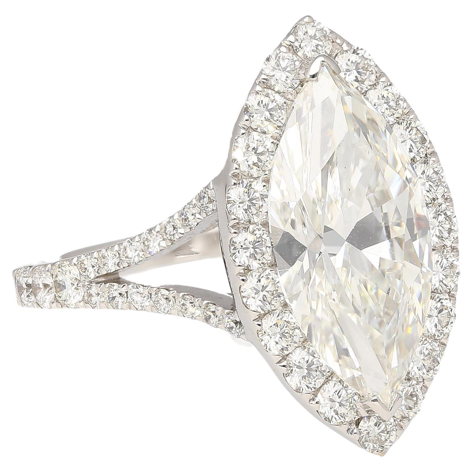 3.22 Carat Marquise Cut G VS1 GIA Certified Diamond Halo Pave 18K Ring For Sale