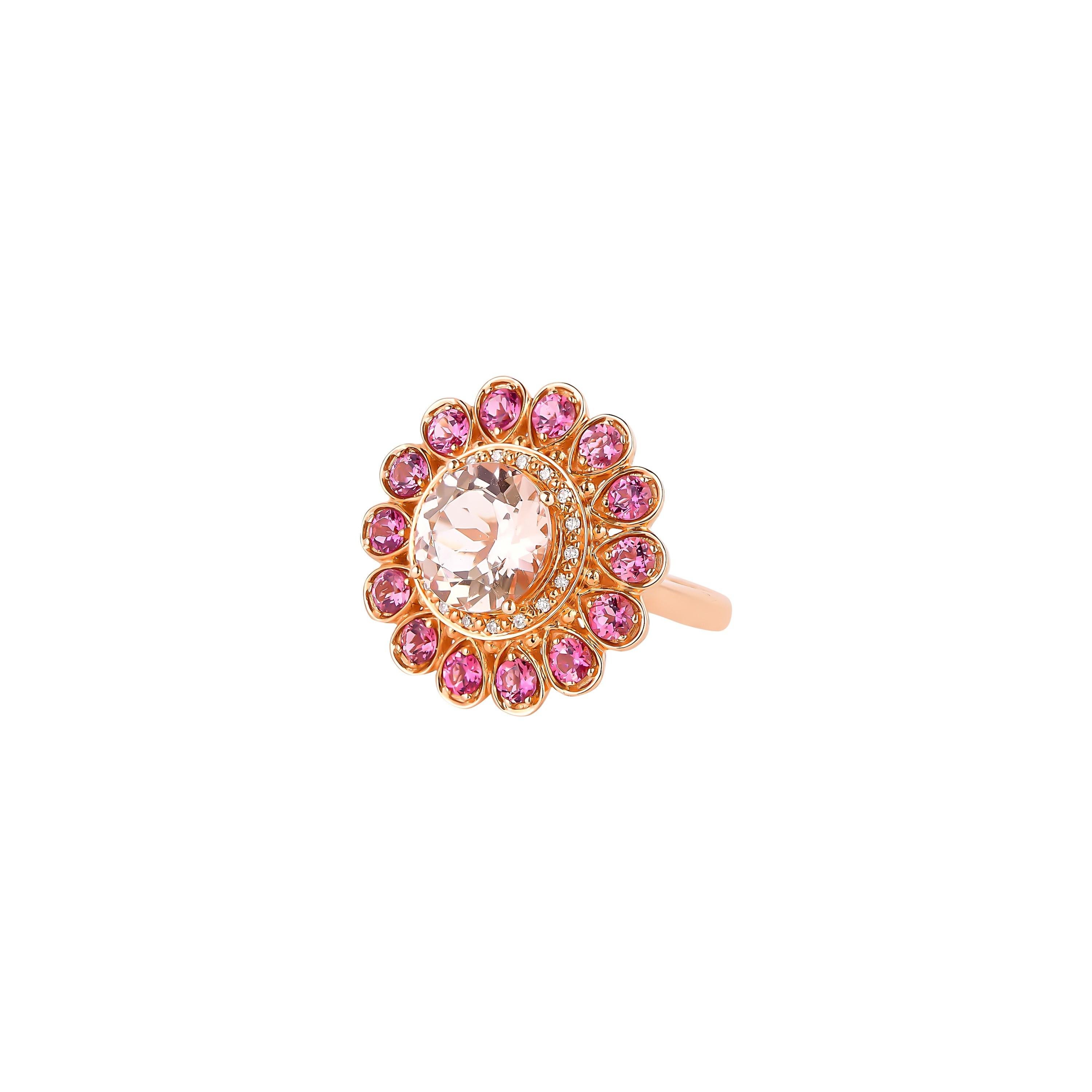 Women's 3.22 Carat Morganite, Pink Tourmaline and Diamond Ring in 18 Karat Rose Gold