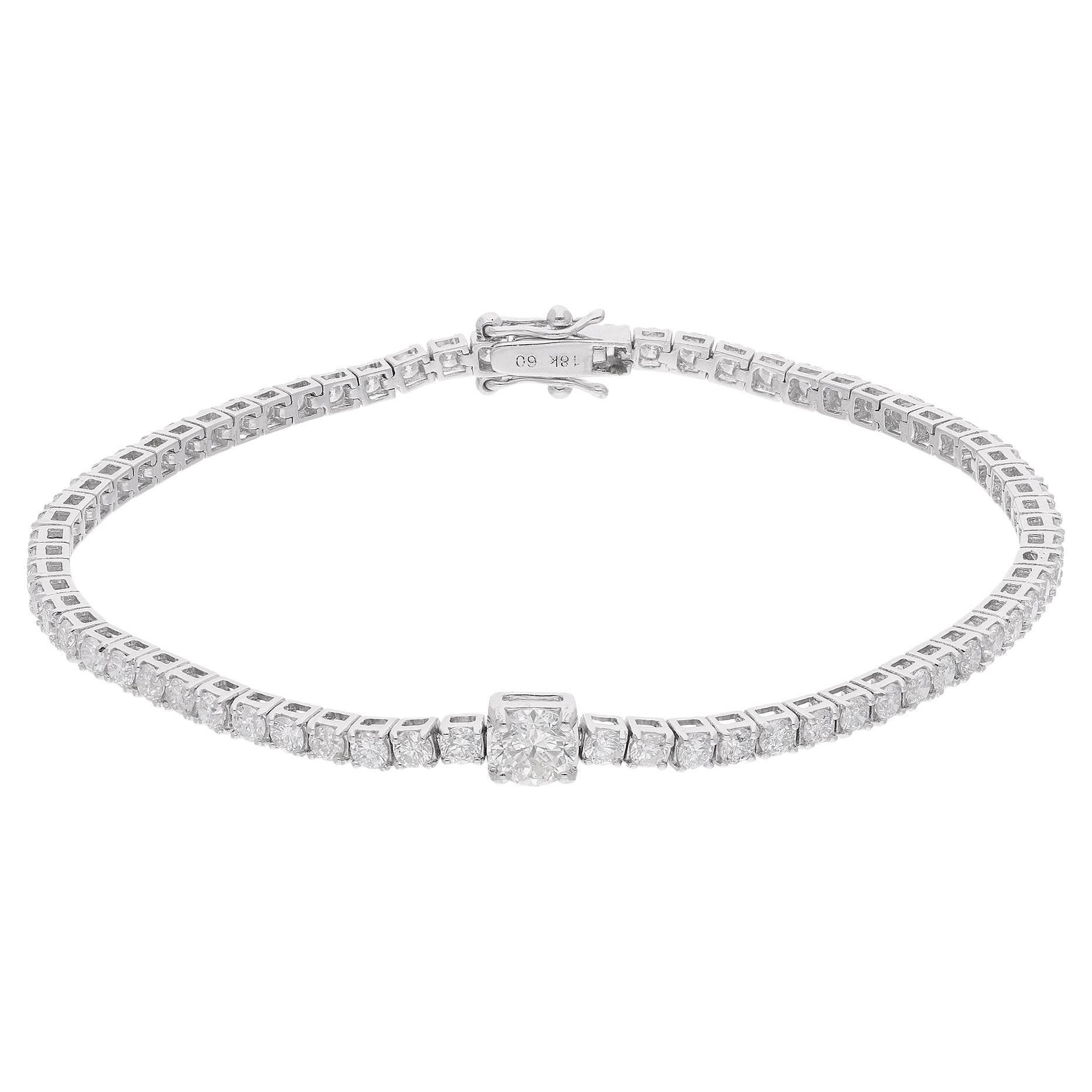 Donna Bracciale tennis con diamanti tondi naturali da 3,22 carati in oro bianco 14 carati in vendita