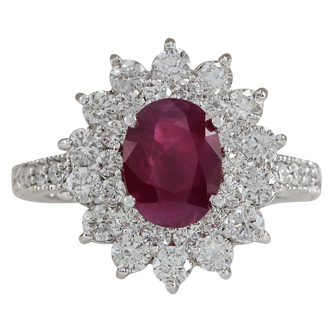 Ruby Diamond Ring In 14 Karat White Gold  For Sale