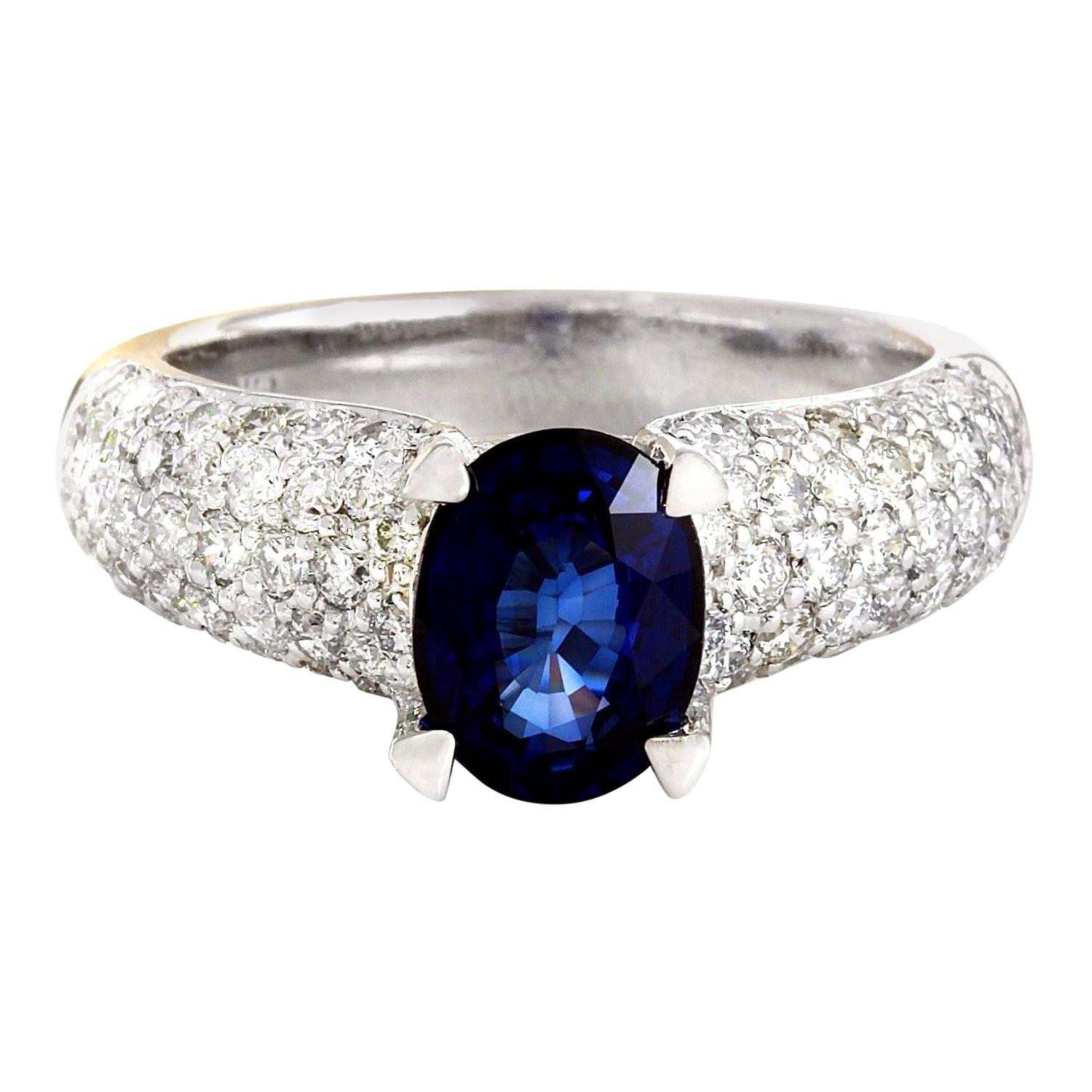 Sapphire Diamond Ring In 14 Karat Solid White Gold 
