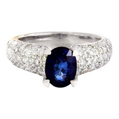 Sapphire Diamond Ring In 14 Karat Solid White Gold
