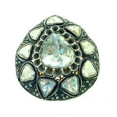 3.22 Carat Old Mine 'Polki' Diamond Ring Oxidized Sterling Silver, 14 Karat Gold