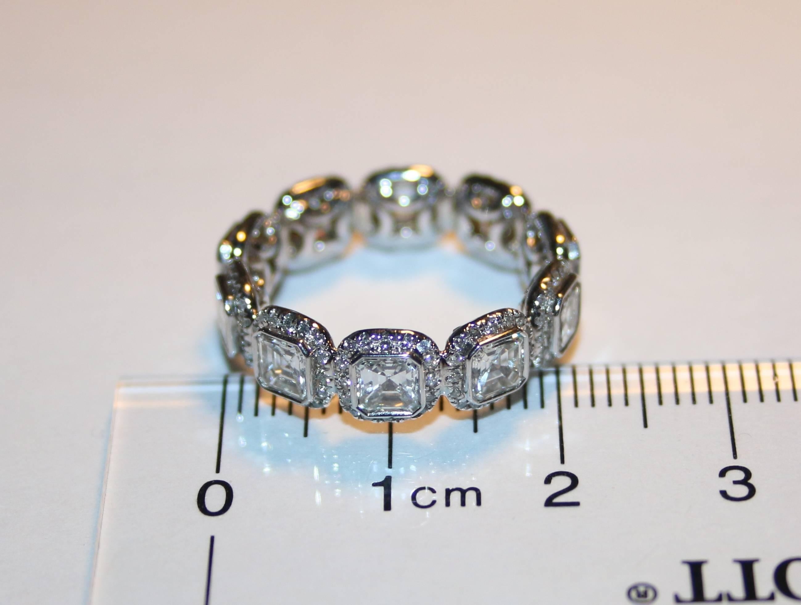 3.22 Carats Asscher Cut Eternity Diamond Platinum Band Ring In New Condition For Sale In New York, NY