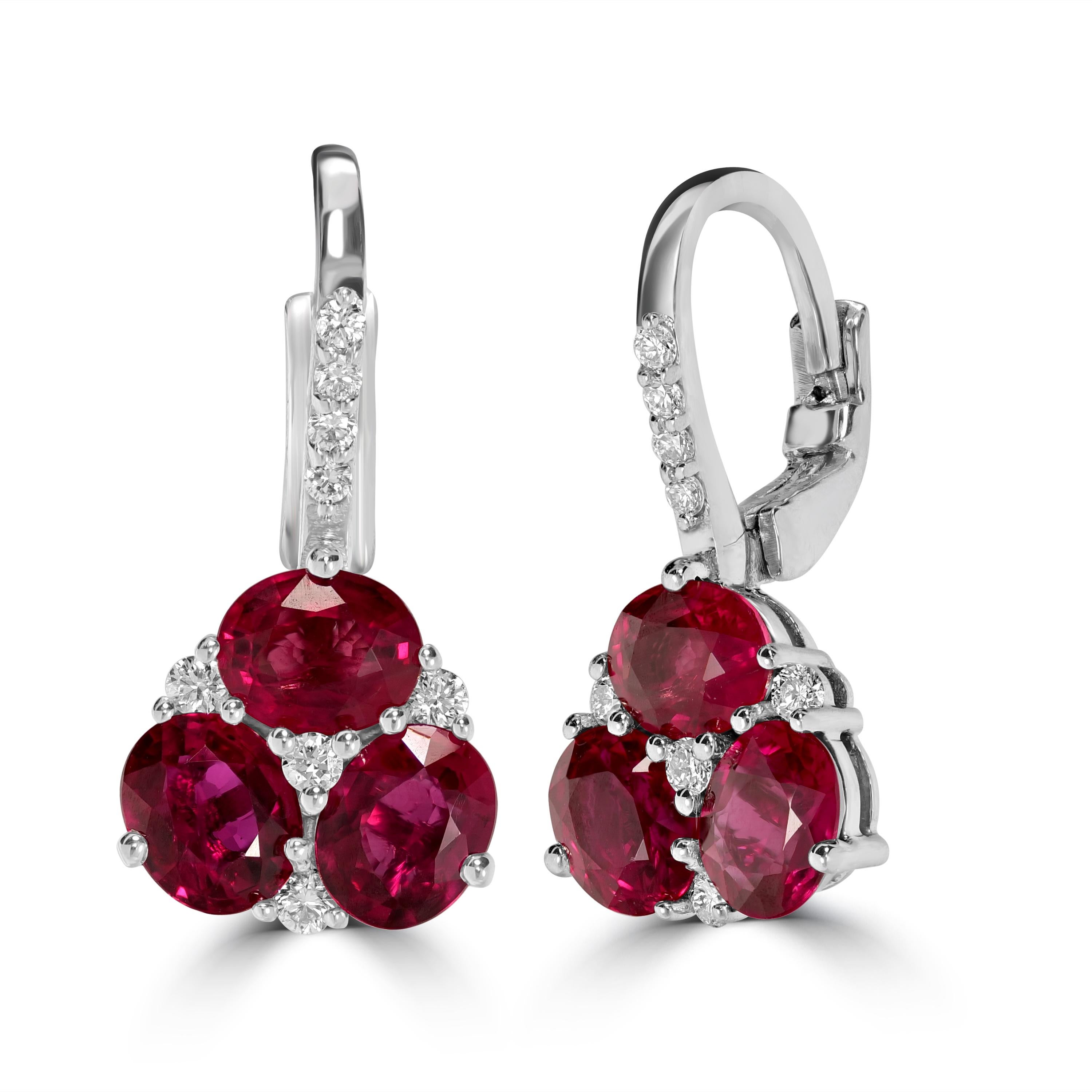 This drop dangle earring is a cute statement earrings which can be worn everyday or even on special occasions. The earrings consist of total 3.22 carats of rubies and diamonds. The main attraction to this earrings are the rubies which are sourced