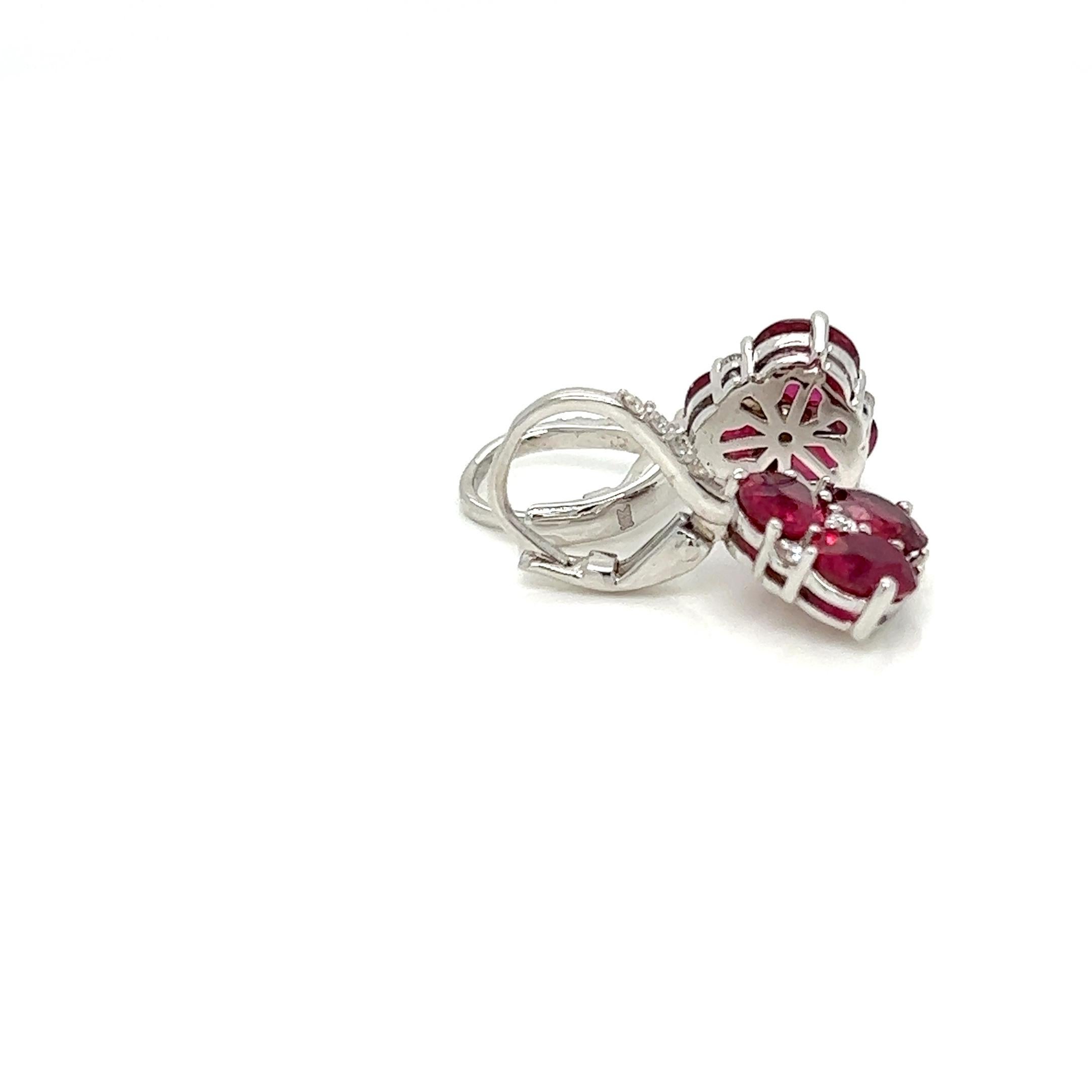 Oval Cut 3.22 Carats Ruby and Diamond Drop Earrings in 18k White Gold For Sale