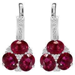 3.22 Carats Ruby and Diamond Drop Earrings in 18k White Gold