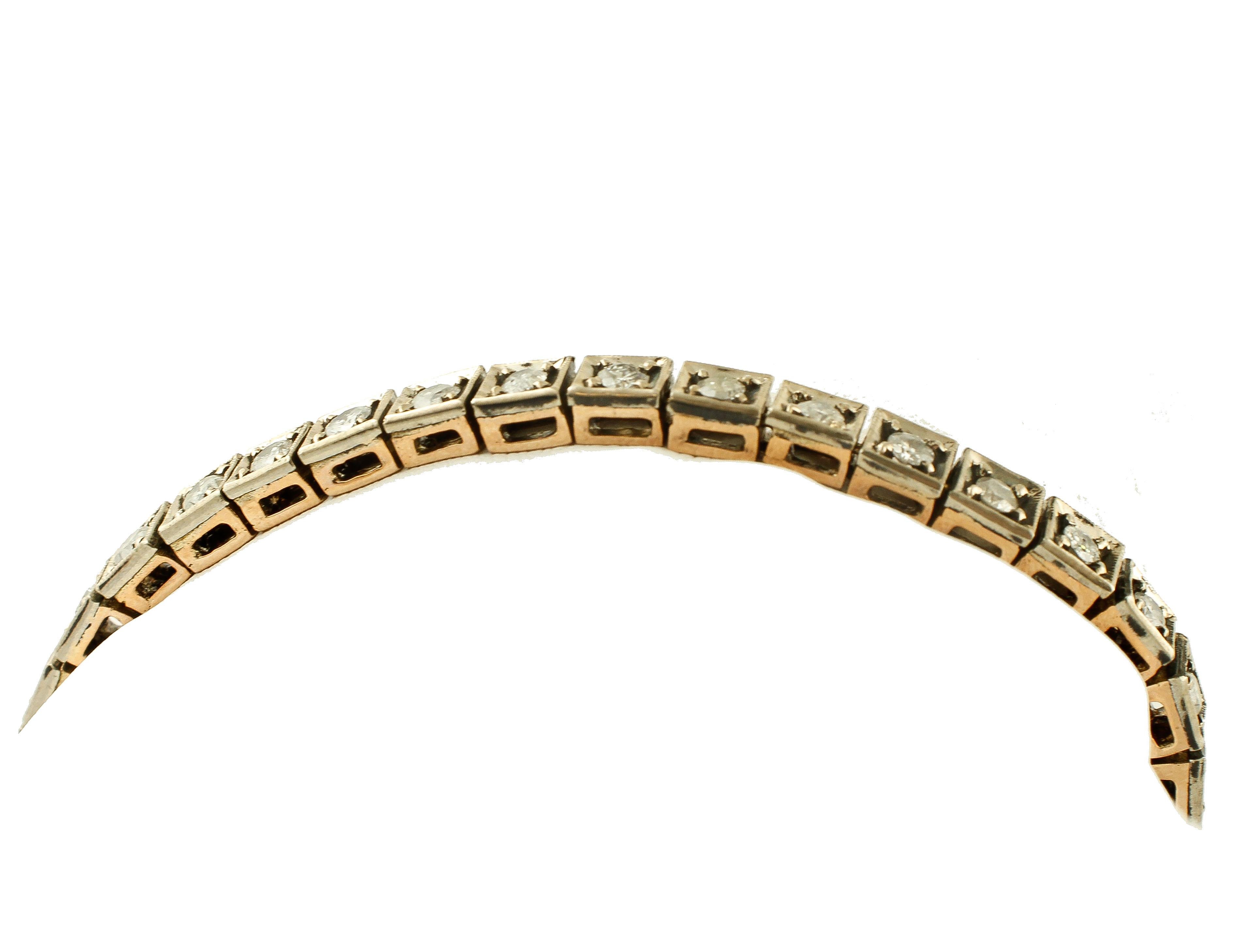 SHIPPING POLICY: 
Shipping costs will be totally covered by the seller.

Retro tennis bracelet in 9k rose gold and silver structure, realized with 3.22 ct of beautiful white diamonds. 
This tennis is totally handmade by Italian master
