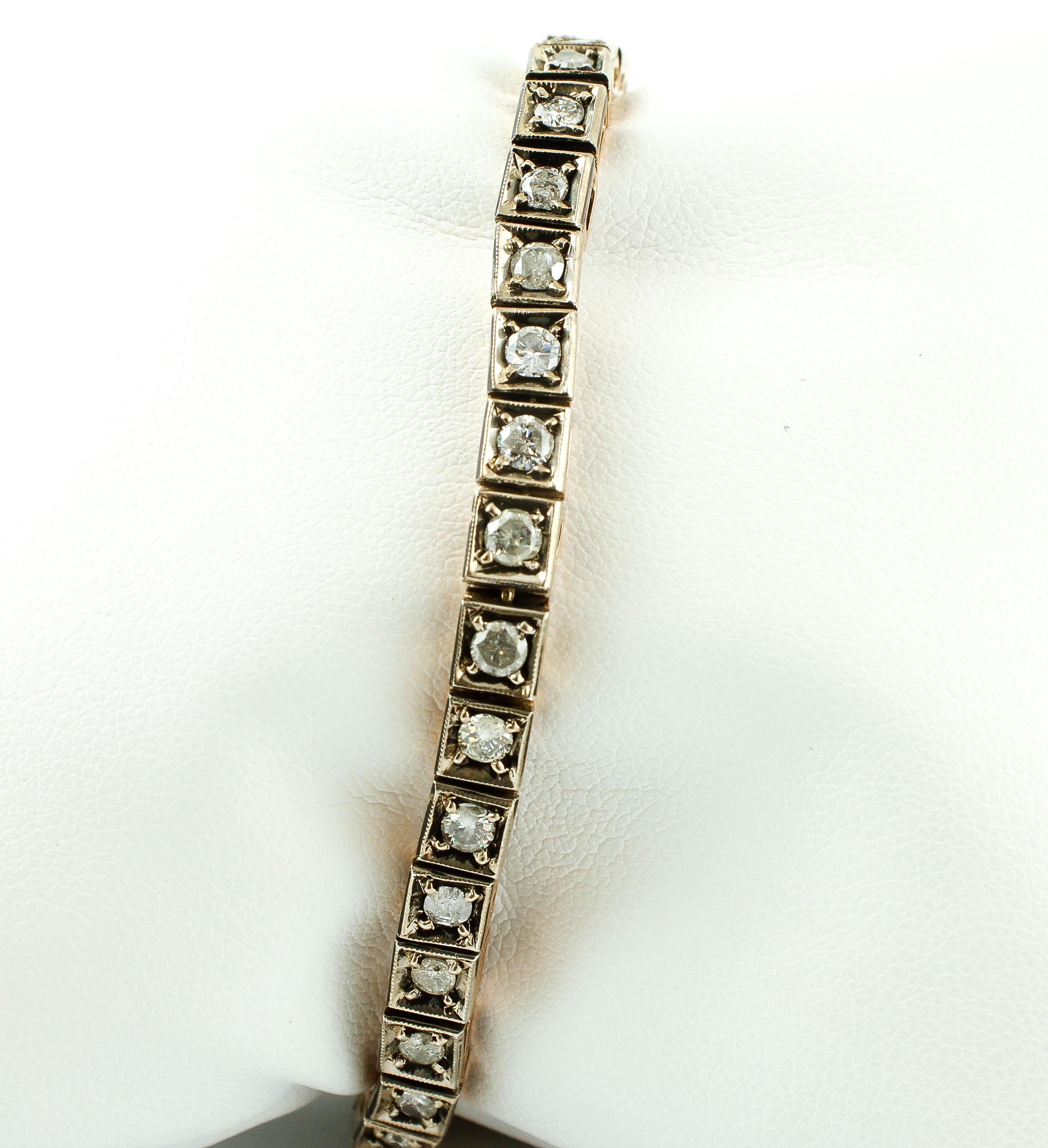 Retro 3.22 Carat Diamonds, 9 Karat Rose Gold and Silver Tennis Bracelet
