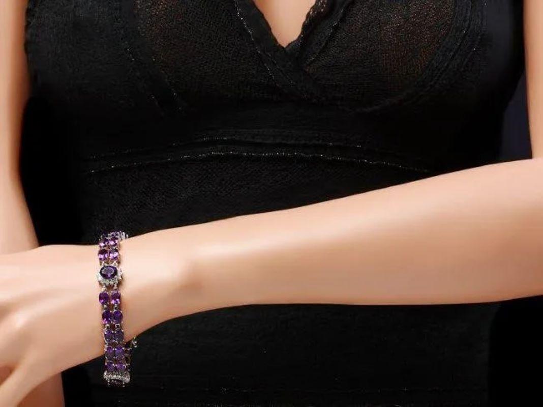Mixed Cut 32.20 Natural Amethyst and Diamond 14K Solid White Gold Bracelet For Sale